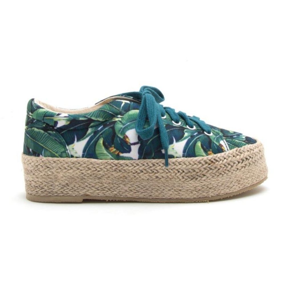 Qupid 🌴🍹Tropical Leaf Botanical Espadrille